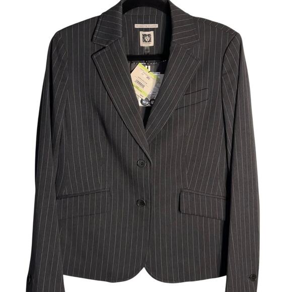 NWT Anne Klein Executive Collection Pinstripe Blazer Jacket Charcoal Size 4 - Picture 9 of 9